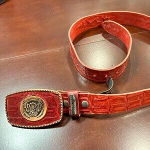 Christian Audigier Vintage Handmade Genuine Leather Belt (Crocodile Effect)